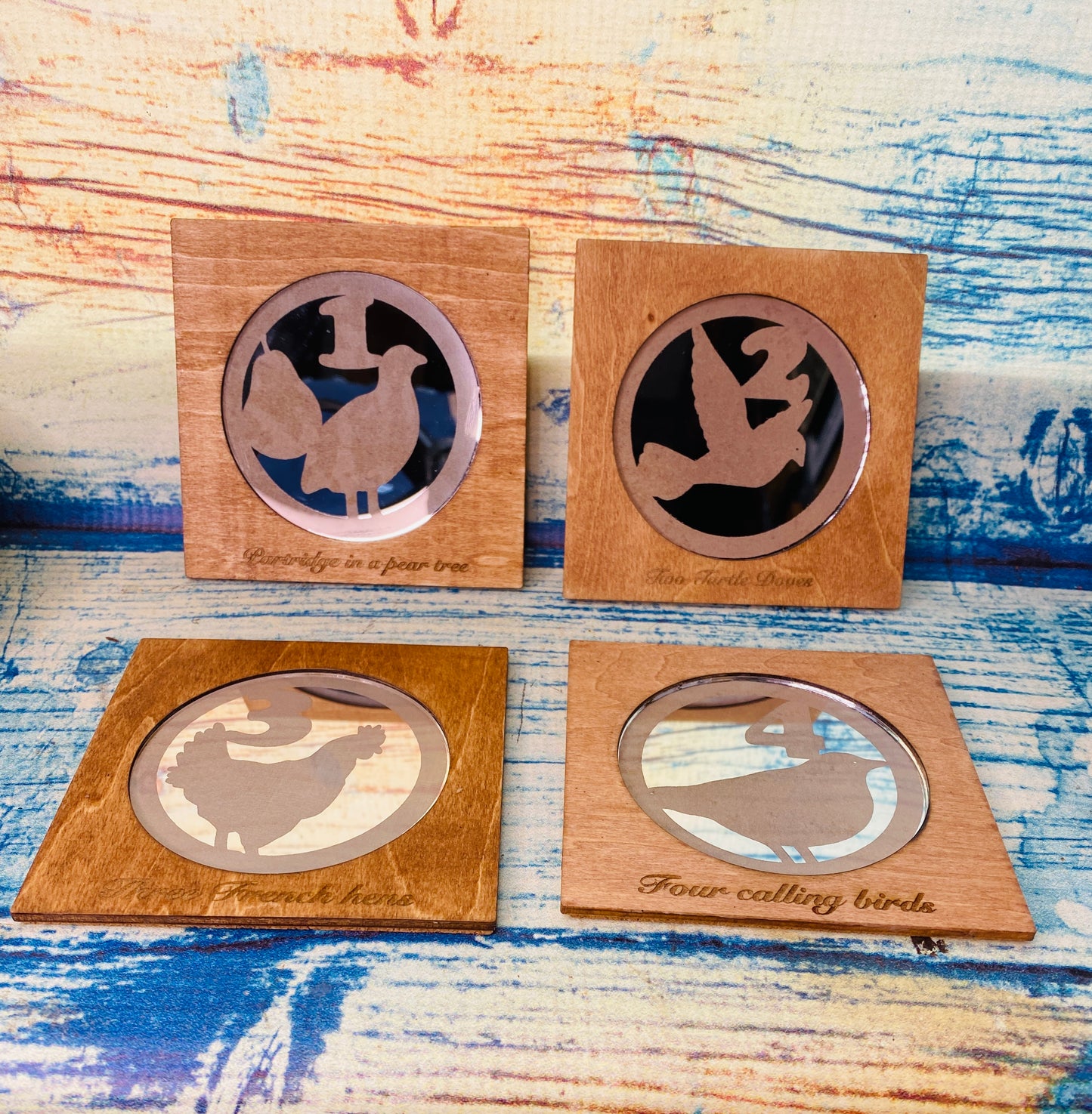 Four days of Christmas Mirror/wood Coasters