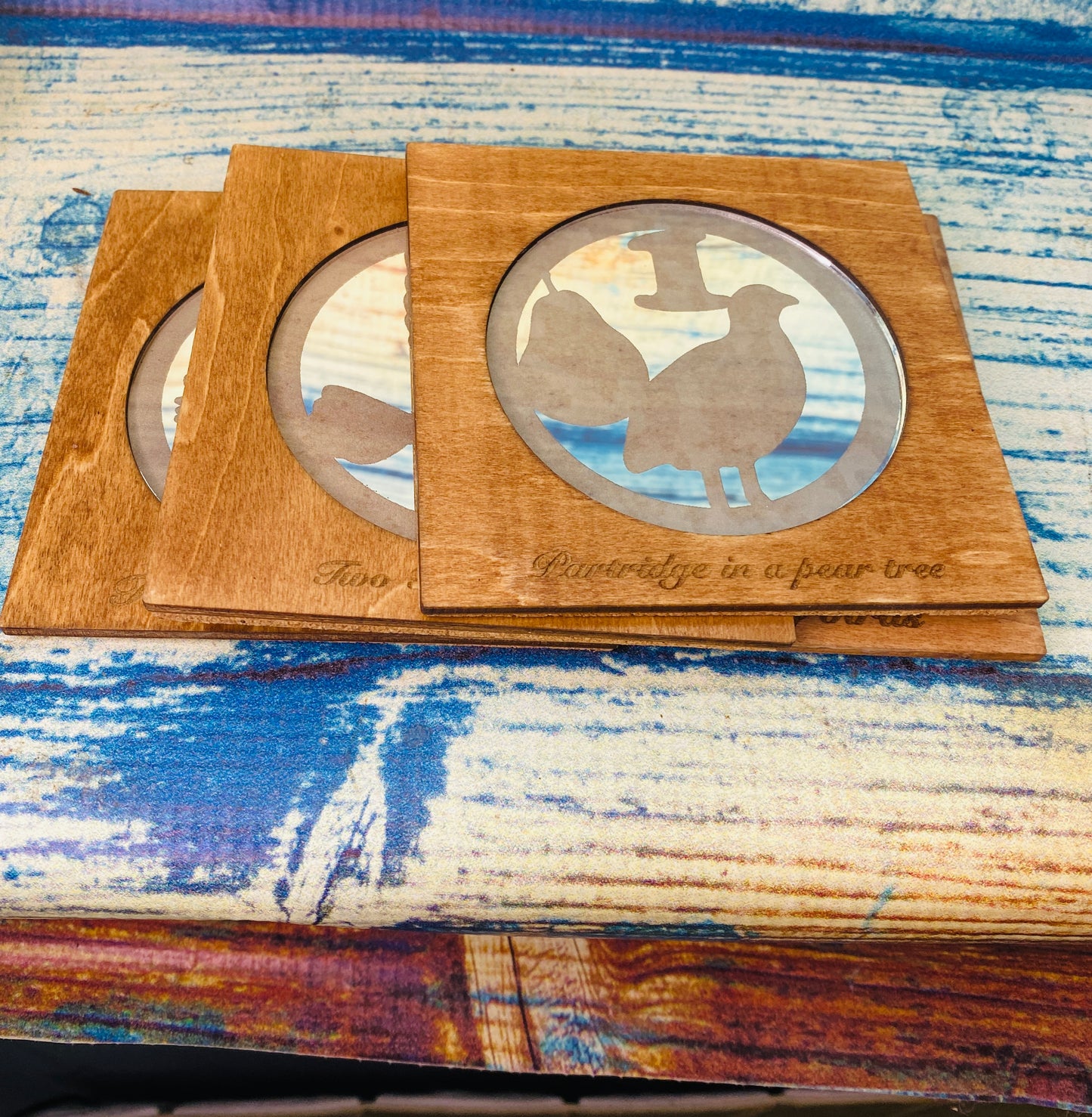 Four days of Christmas Mirror/wood Coasters