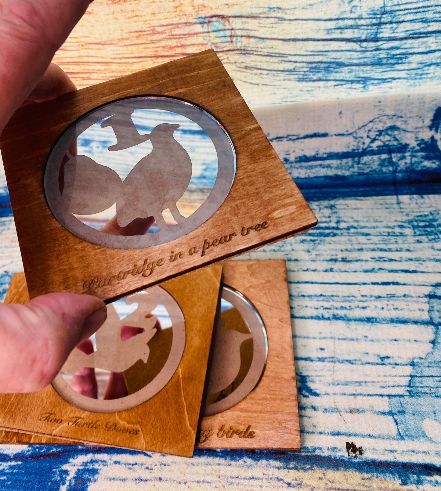 Four days of Christmas Mirror/wood Coasters