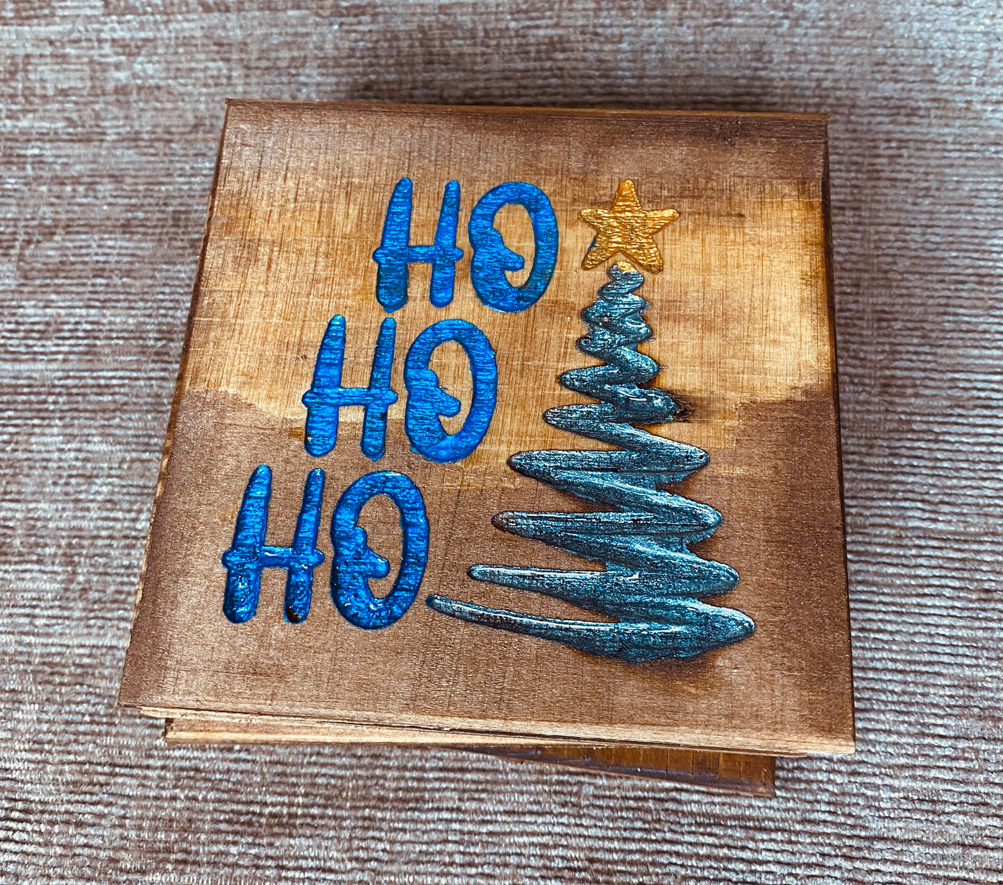 Ho Ho Ho Christmas tree coasters.