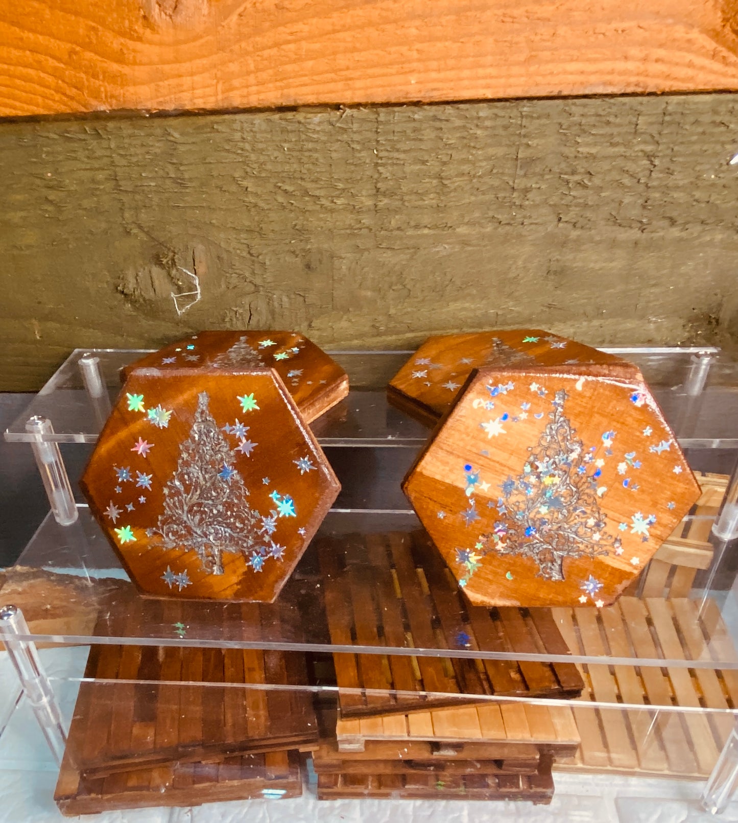 Christmas Hexagon coasters x 4