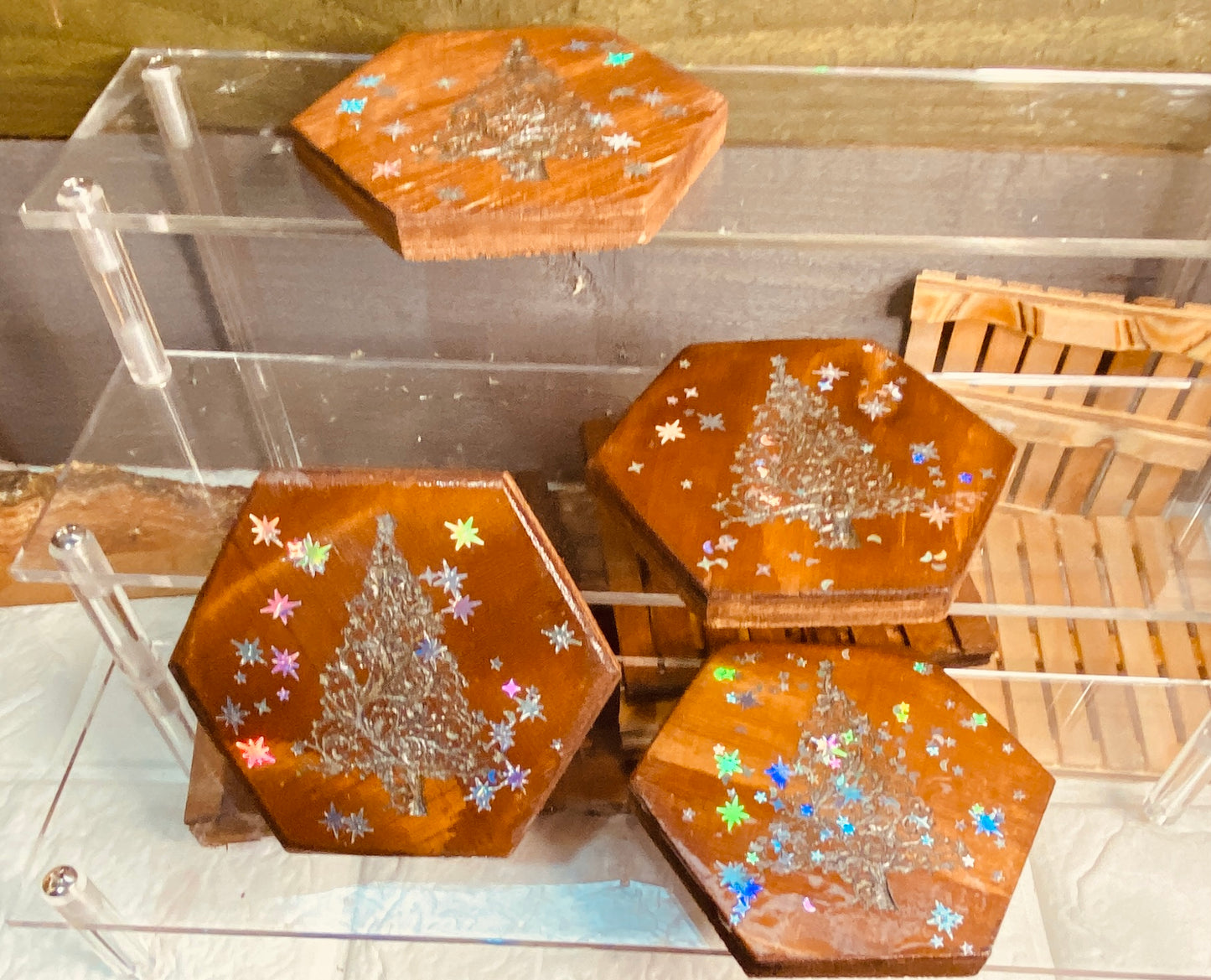 Christmas Hexagon coasters x 4