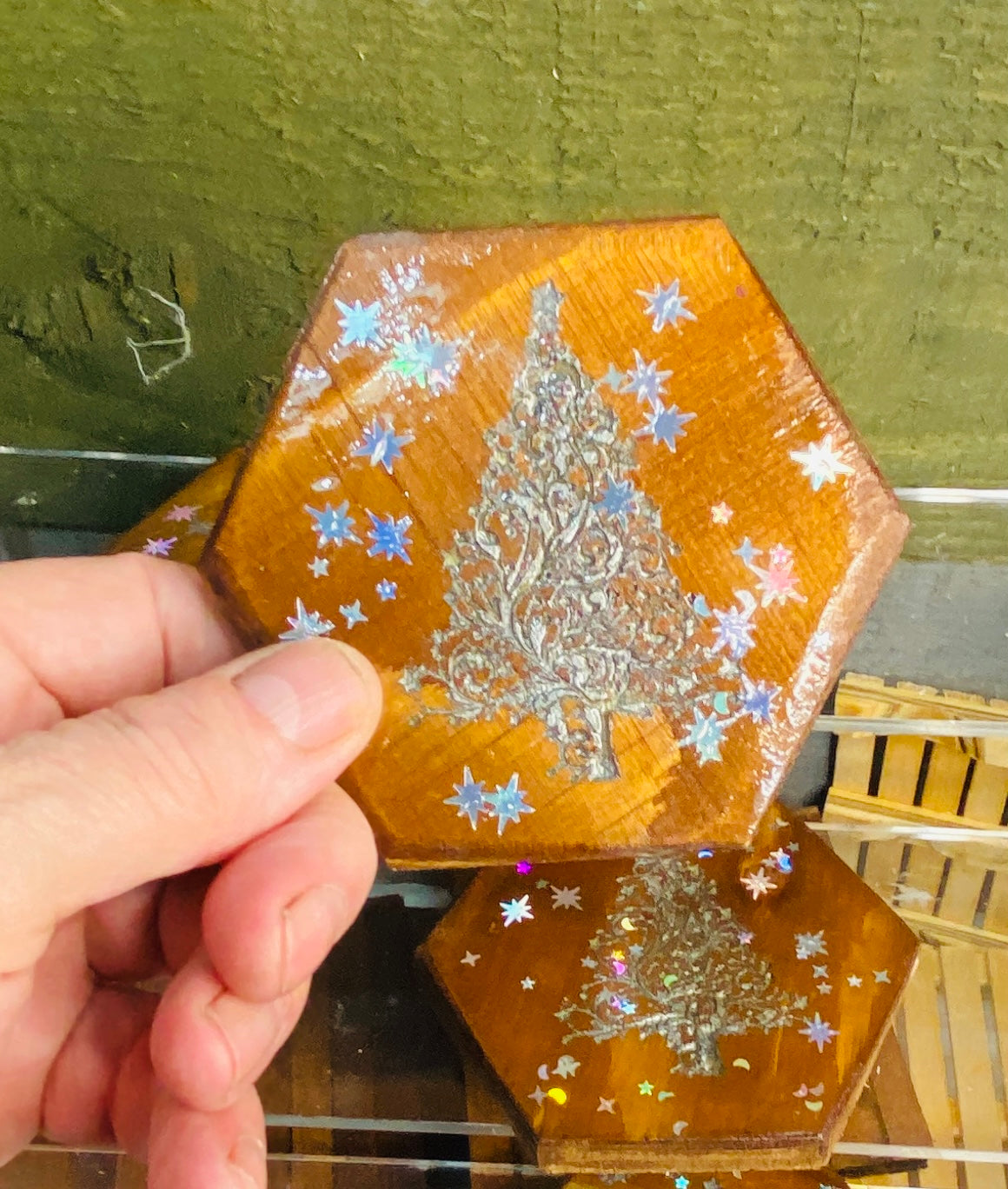 Christmas Hexagon coasters x 4