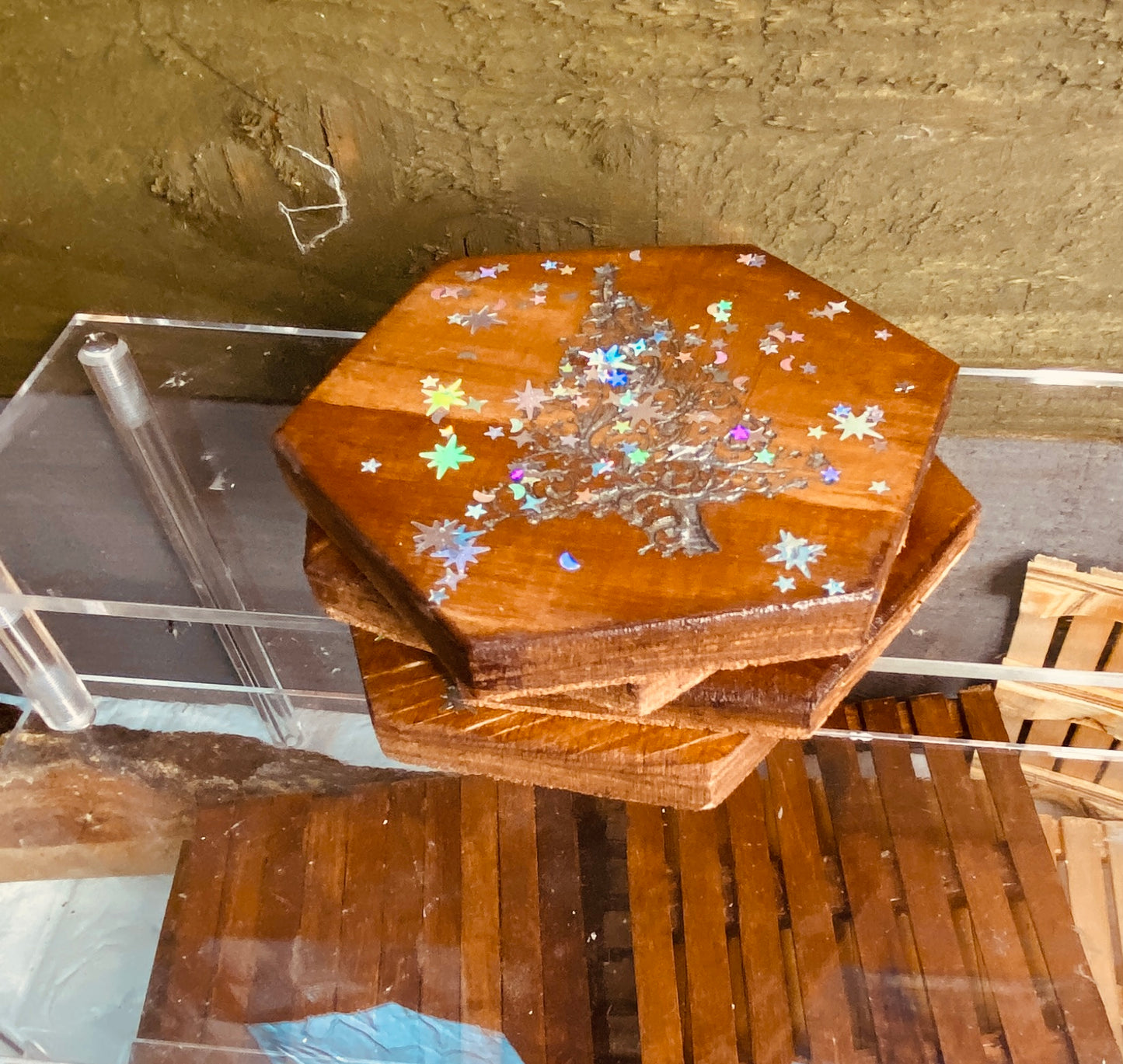 Christmas Hexagon coasters x 4