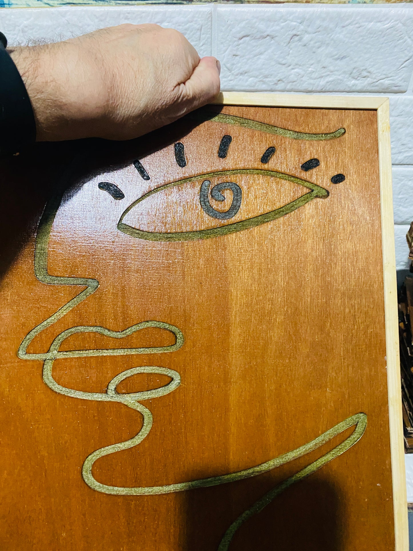 Line Face Wall Art in wood