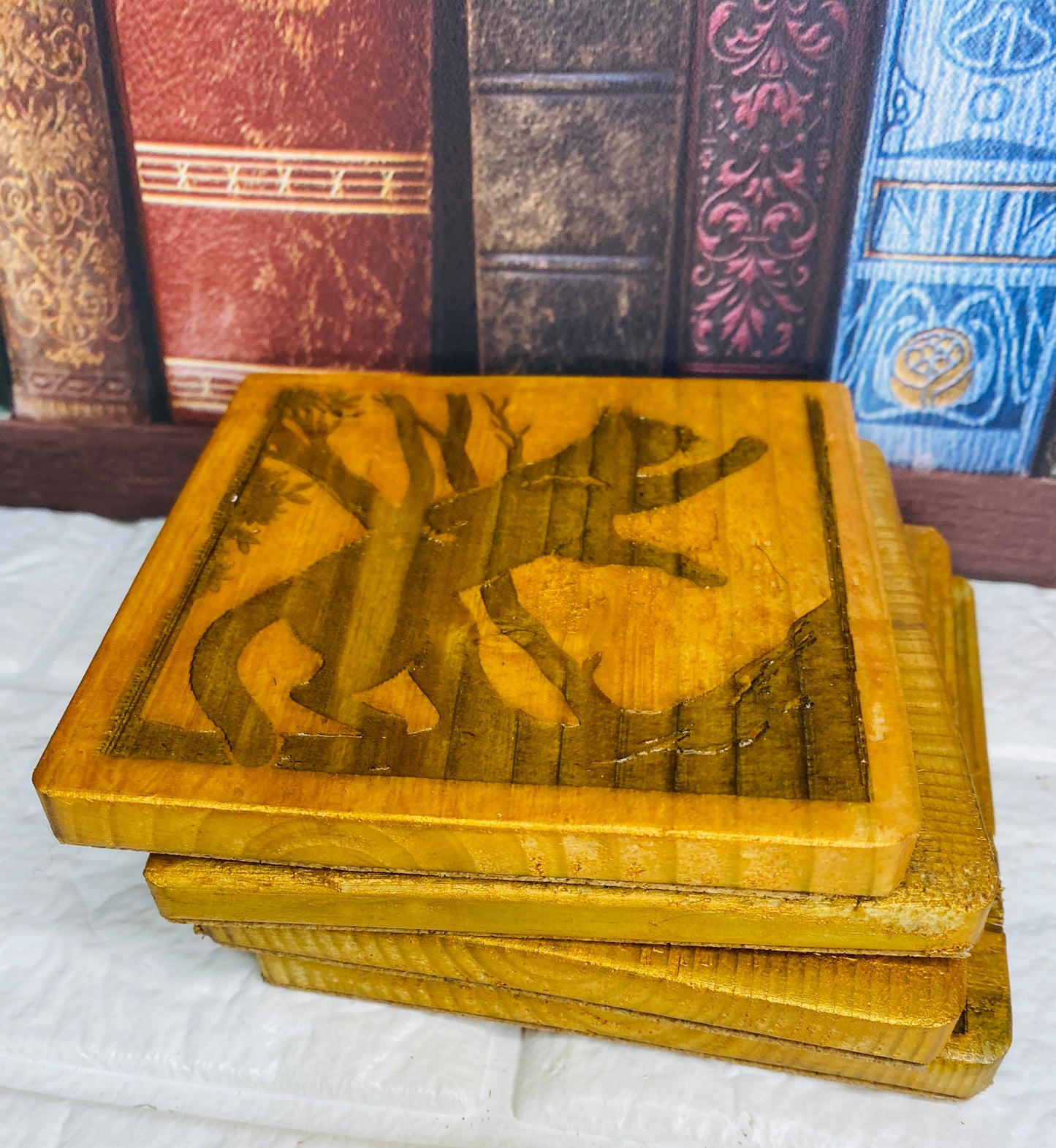Cat Coasters gold tint x 4