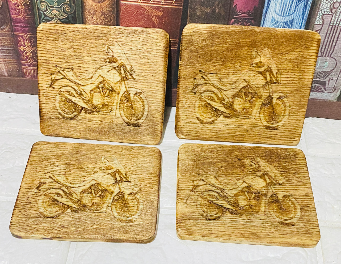 Laser engraved bike coasters x 4
