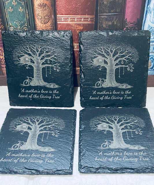 Family & Tree Slate Coasters x 4