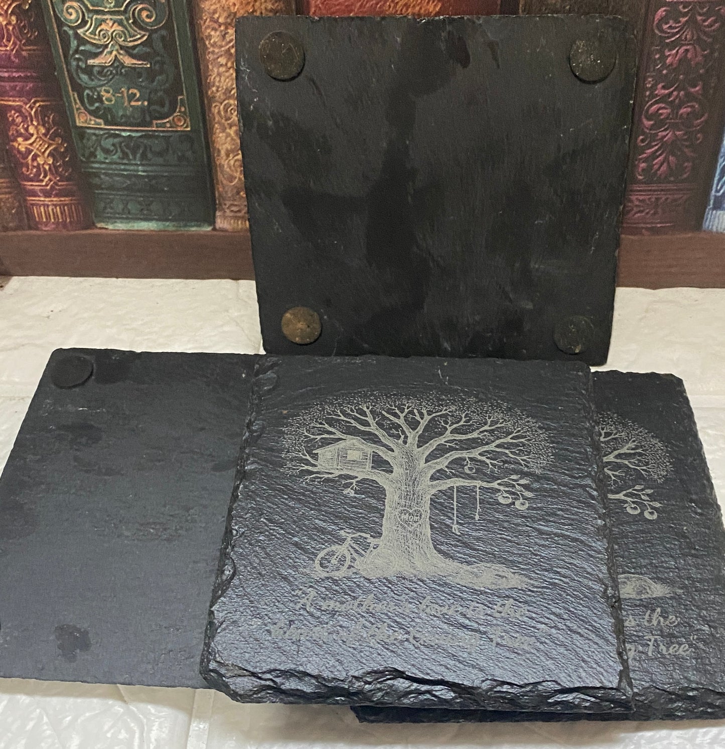 Family & Tree Slate Coasters x 4