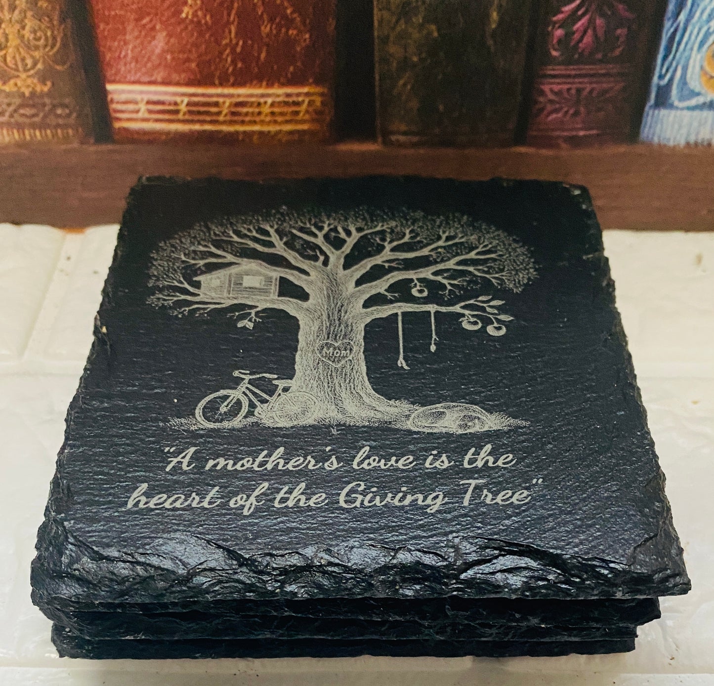 Family & Tree Slate Coasters x 4