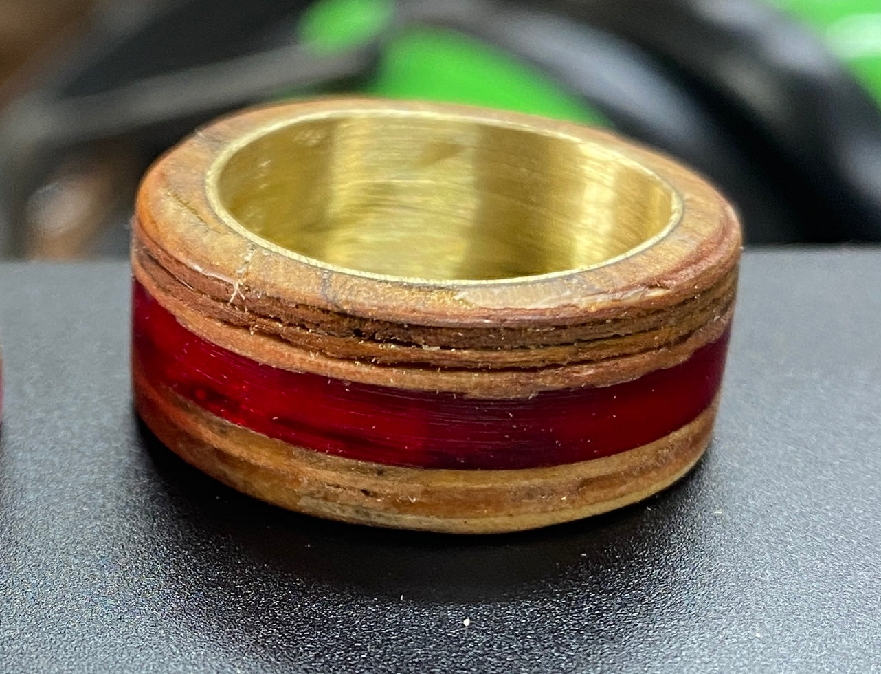mahogany ring with red inlay