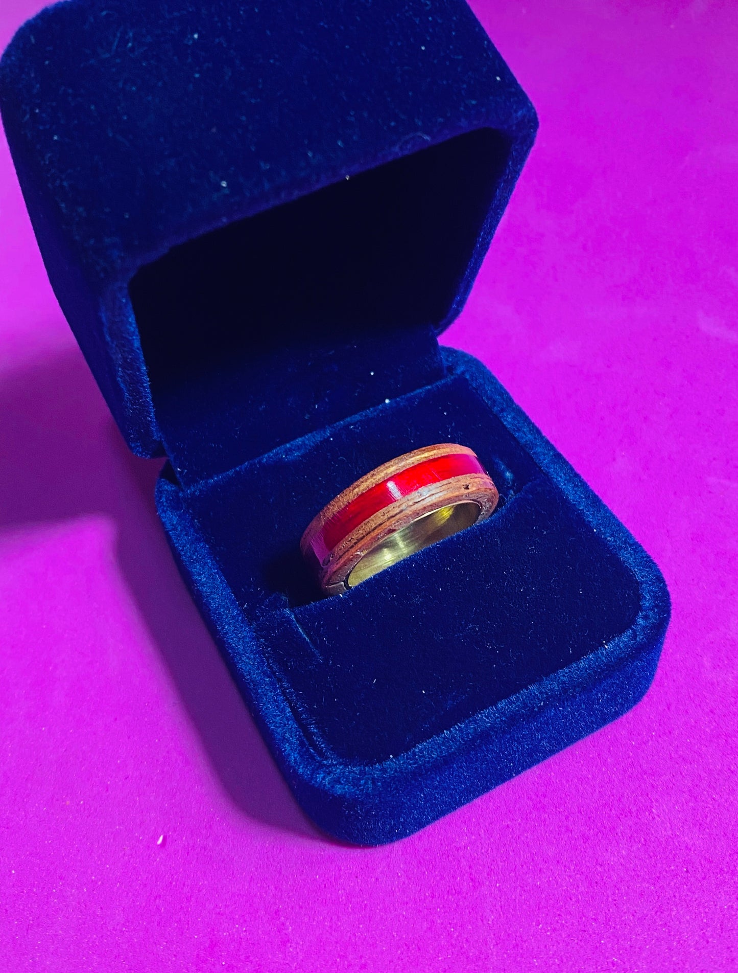 mahogany ring with red inlay