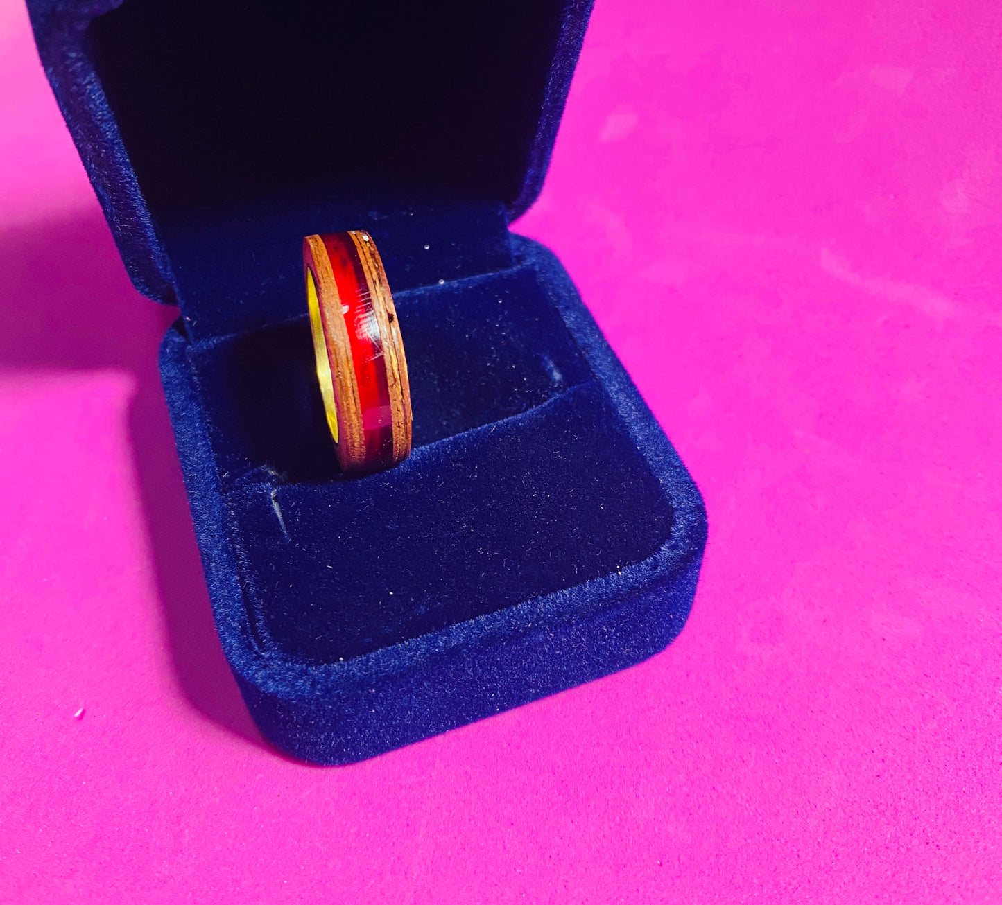 mahogany ring with red inlay