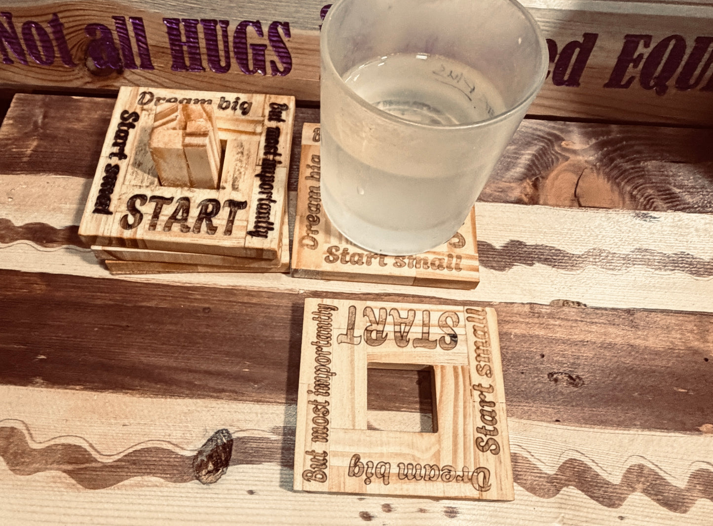 Handmade Inspirational Wooden Coaster Set with Stand