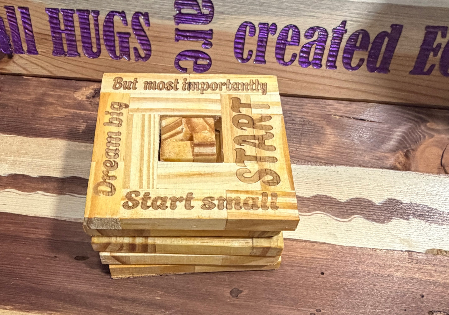 Handmade Inspirational Wooden Coaster Set with Stand