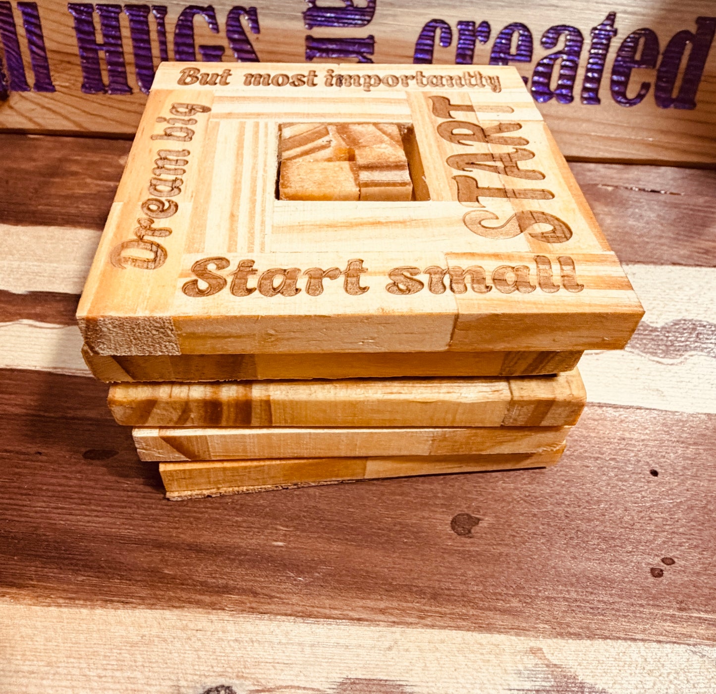 Handmade Inspirational Wooden Coaster Set with Stand