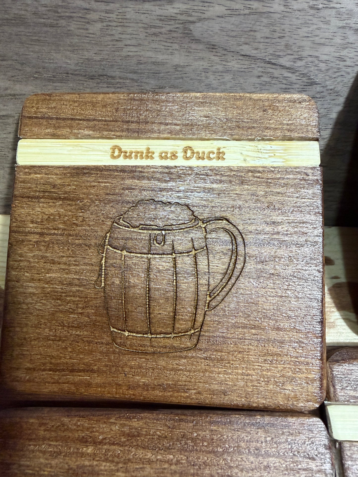 🍺 Personalised Wooden Beer Coasters – With Interchangeable Names & Sayings