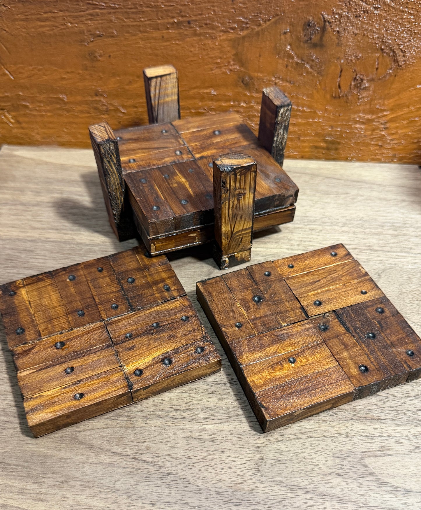 🁫 Handmade Domino Spot Coasters Set with Holder
