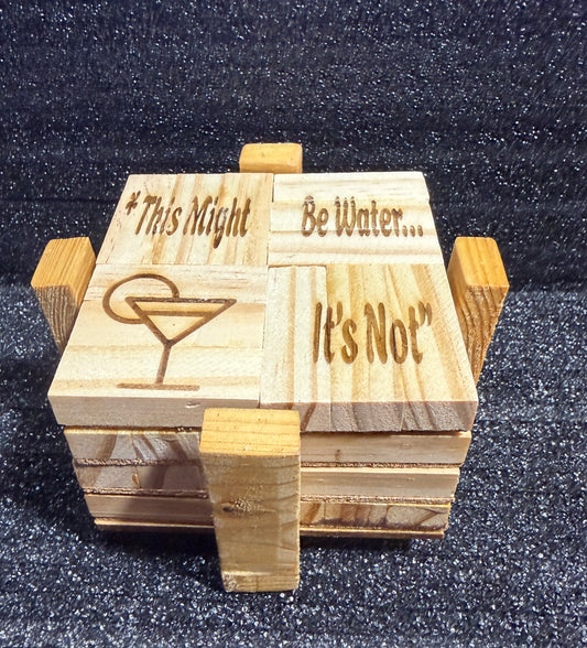 🪵 “This Might Be Water… It’s Not” – Handmade Jenga Block Coasters