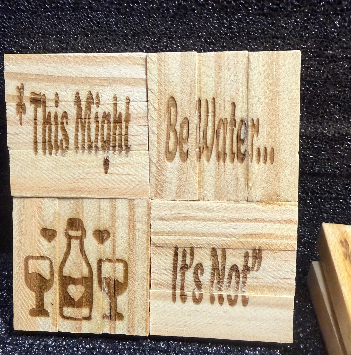 🪵 “This Might Be Water… It’s Not” – Handmade Jenga Block Coasters