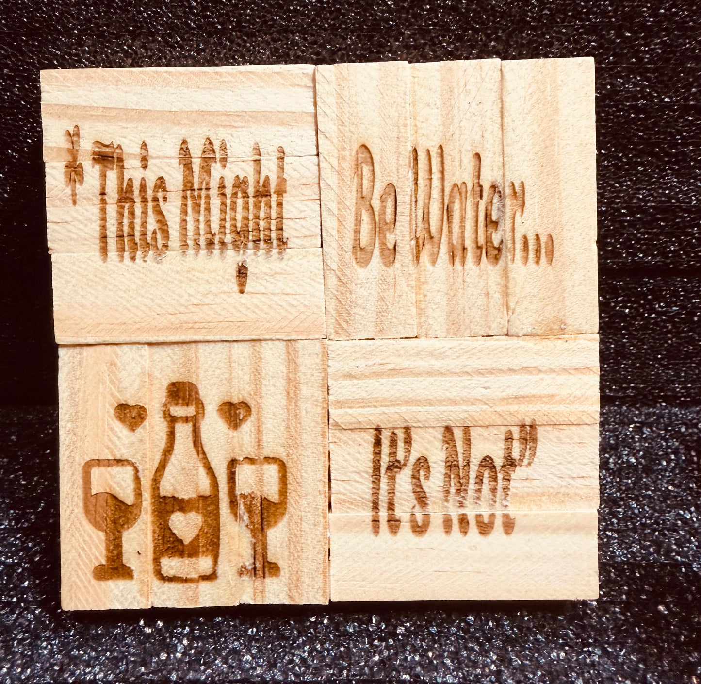 🪵 “This Might Be Water… It’s Not” – Handmade Jenga Block Coasters
