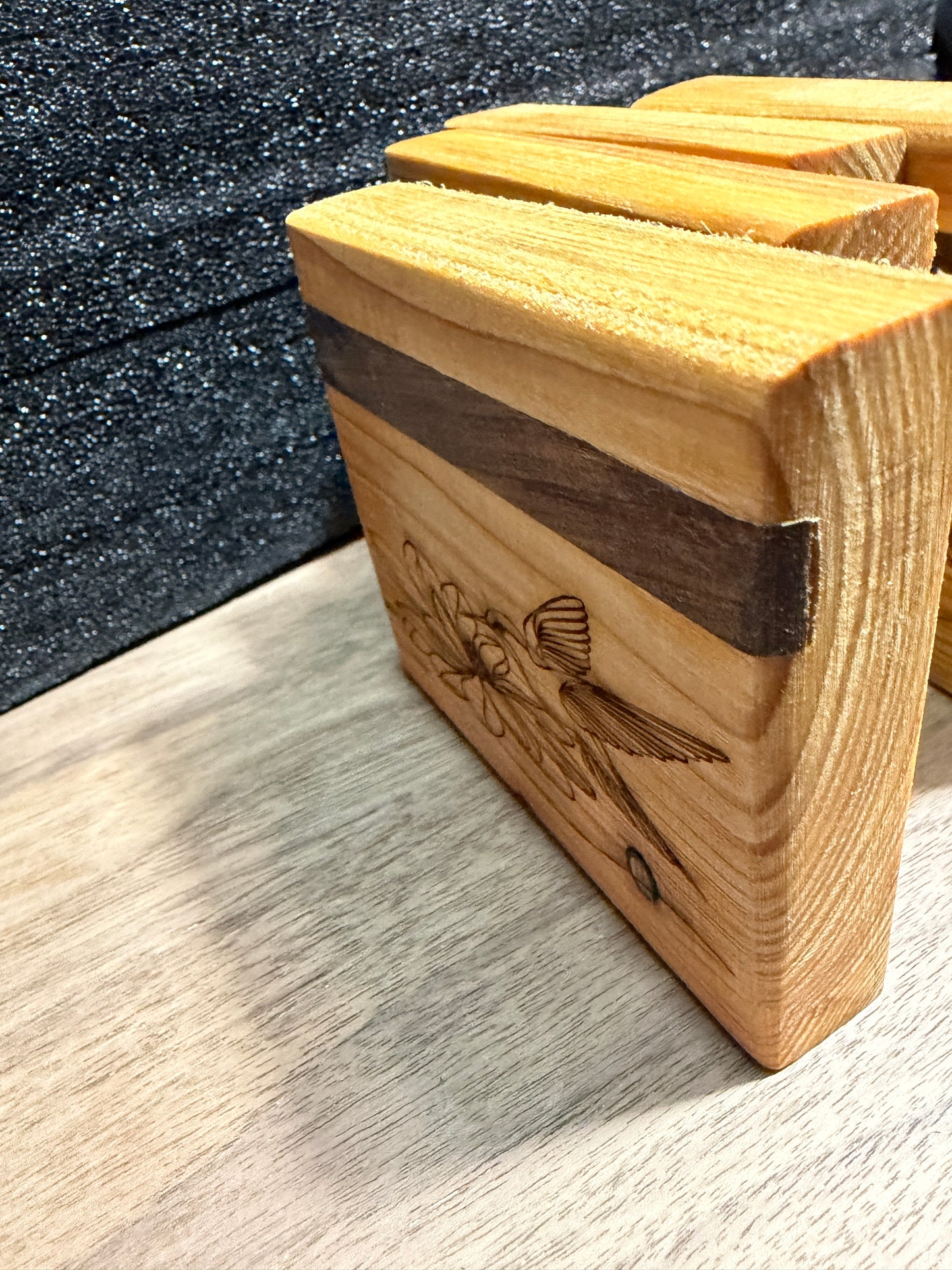 🌿 Hummingbird Chunky Wooden Coasters – Handmade &amp; Laser Engraved