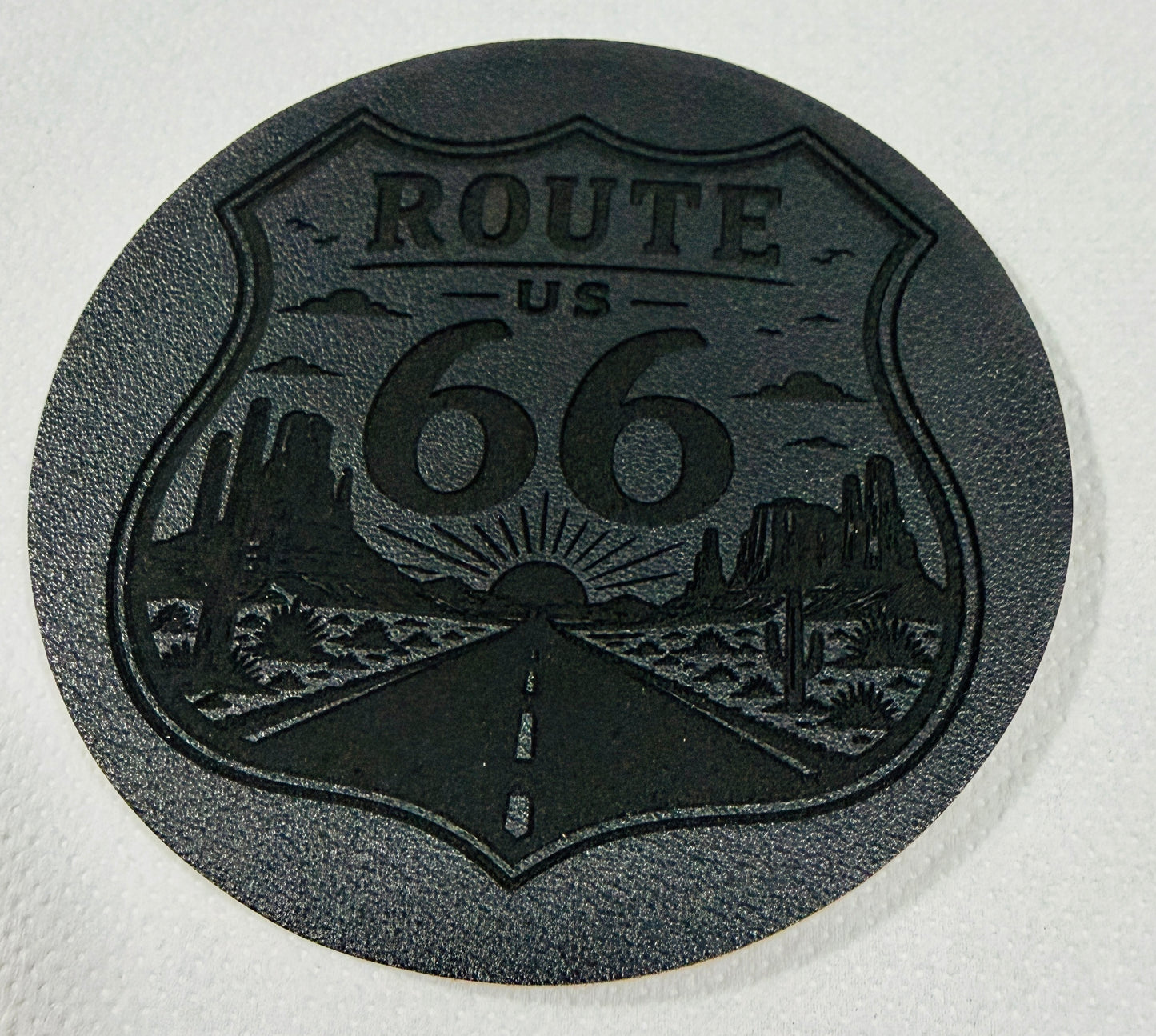 Route 66 Leather on Cork Coaster Set – Set of 4
