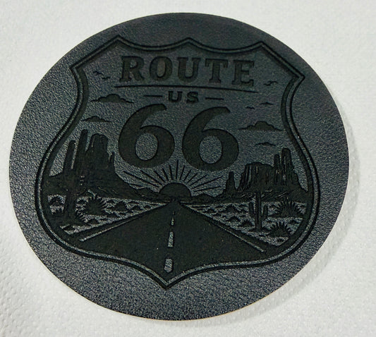 Route 66 Leather on Cork Coaster Set – Set of 4