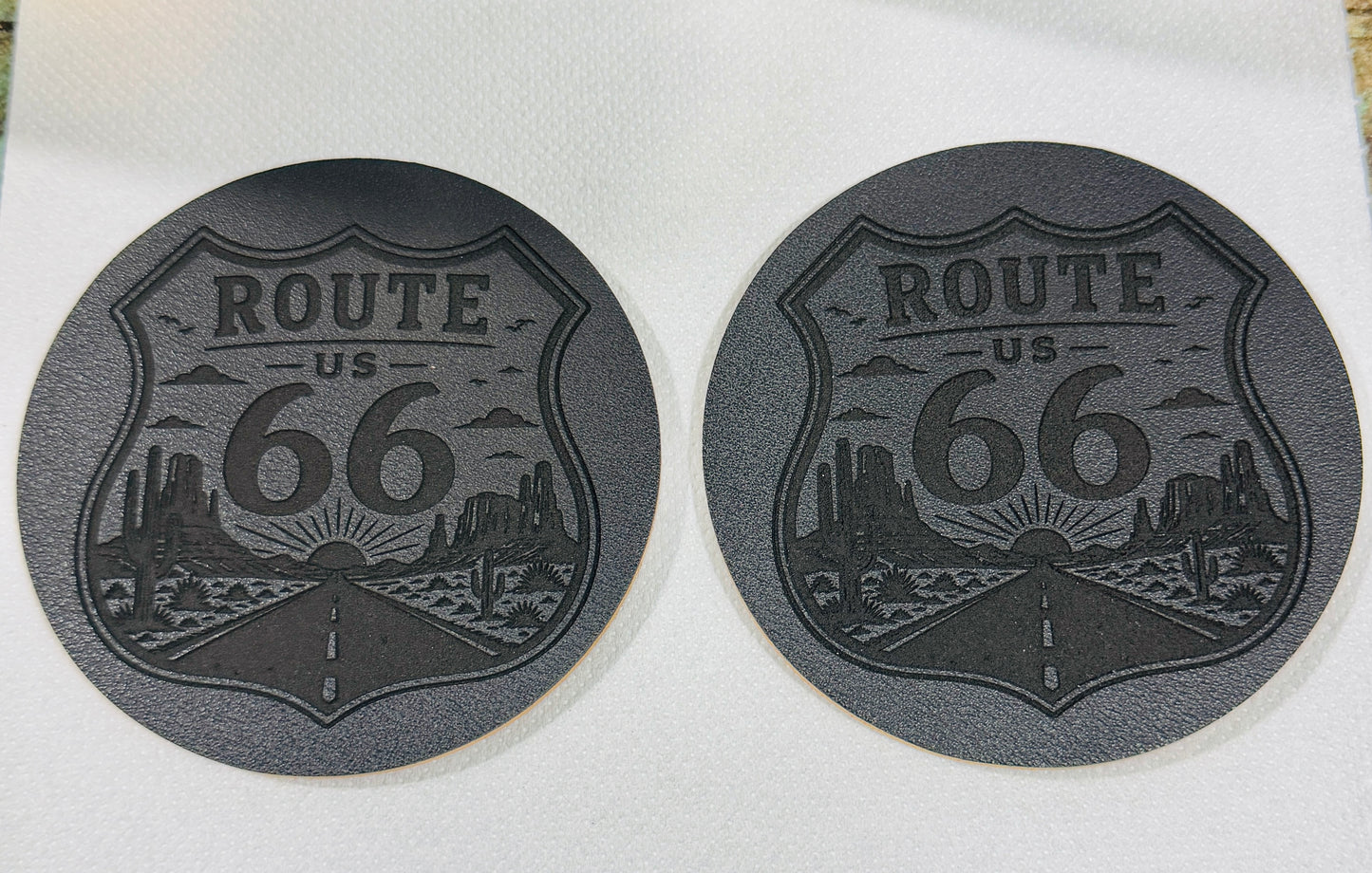 Route 66 Leather on Cork Coaster Set – Set of 4