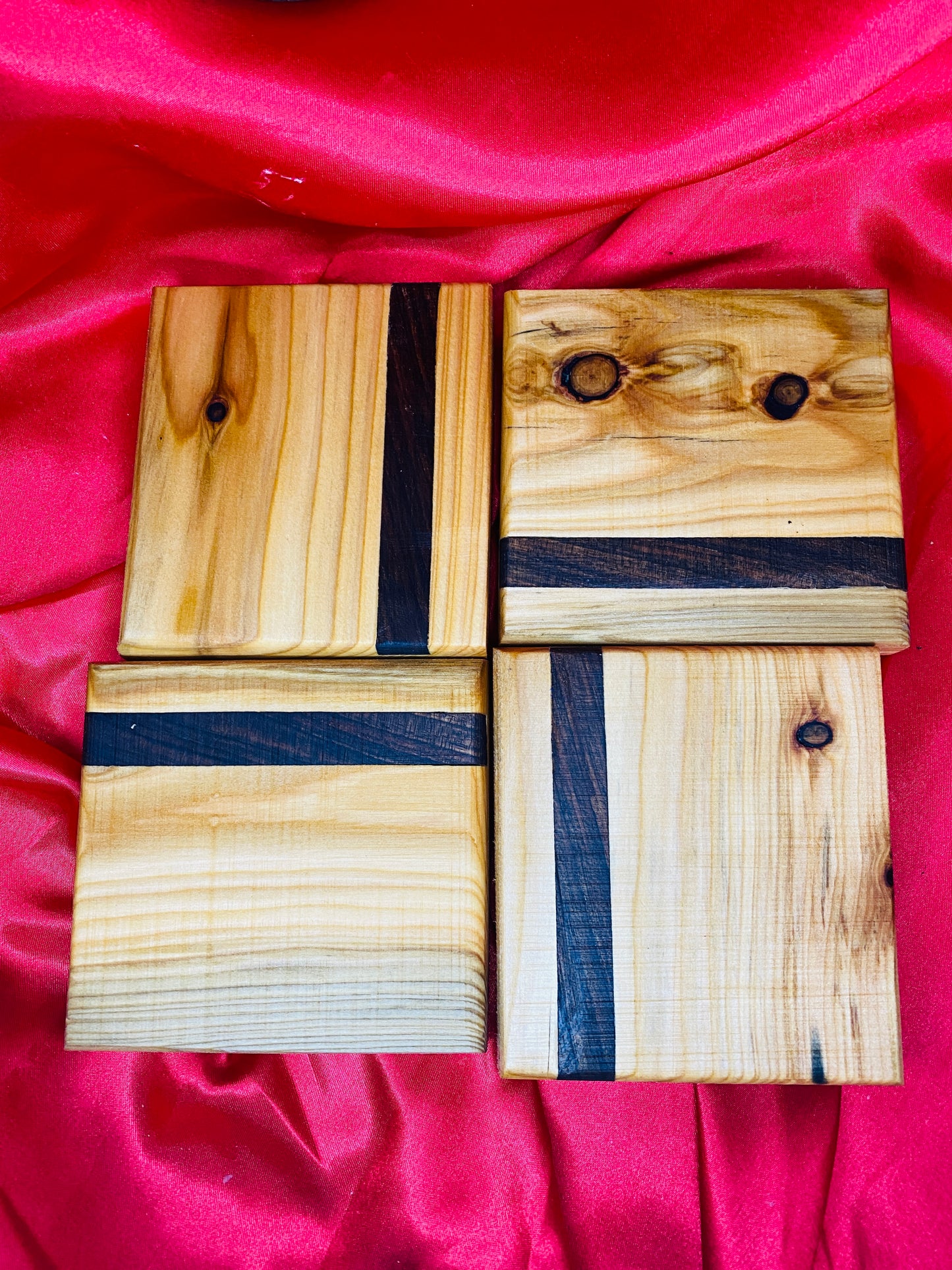 Wood coasters with polycarbonate strip. x4
