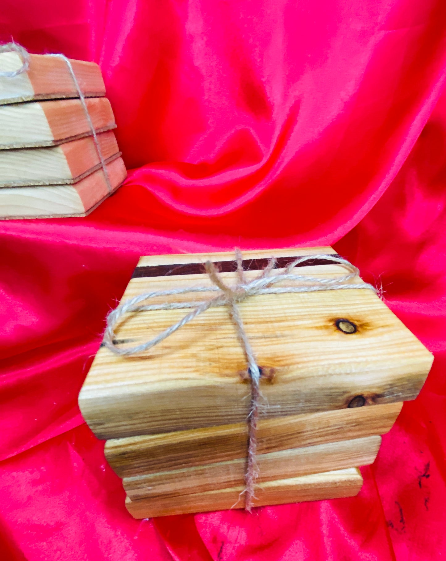 Wood coasters with polycarbonate strip. x4