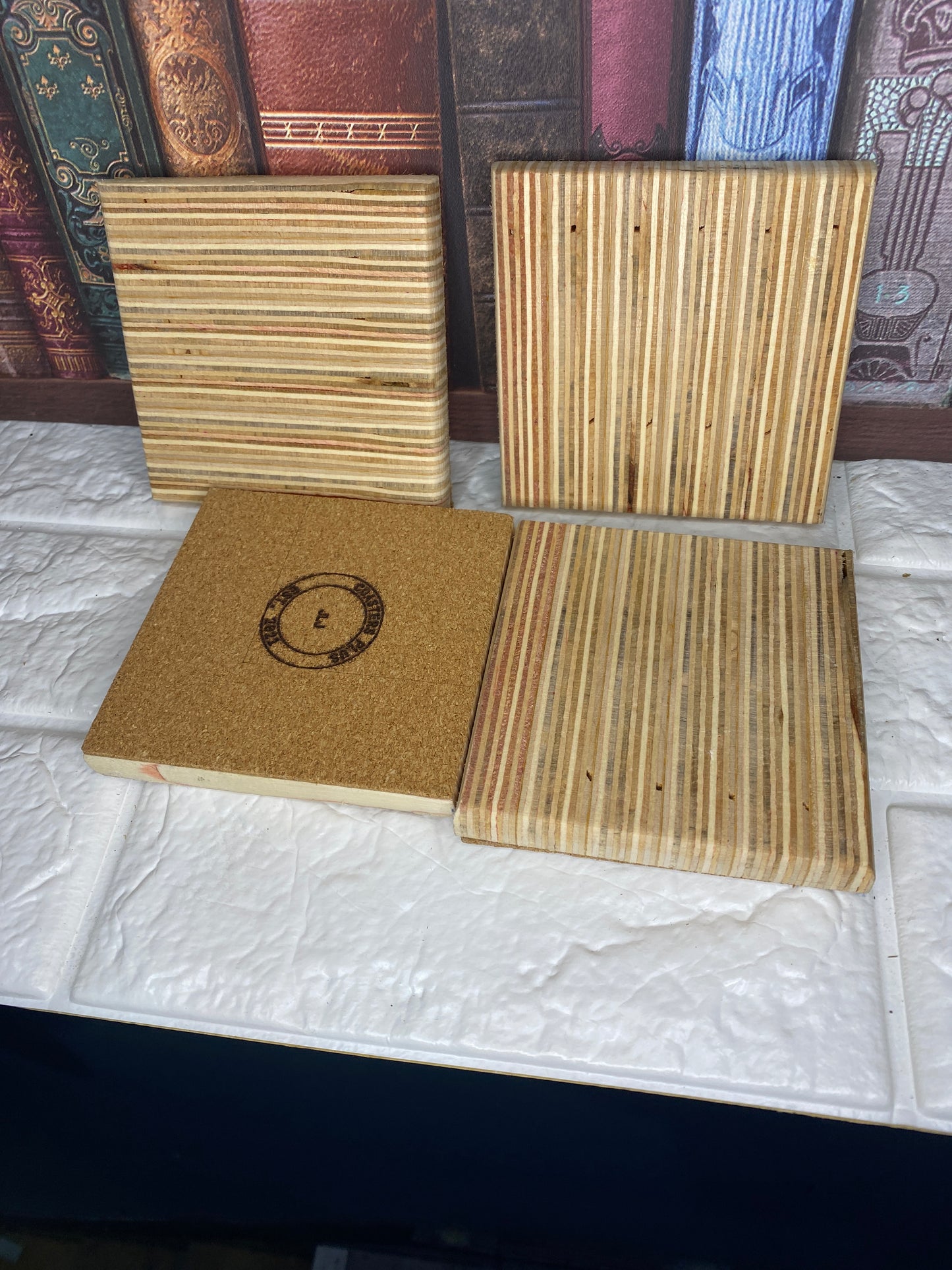 line Pattern wooden coasters x 4