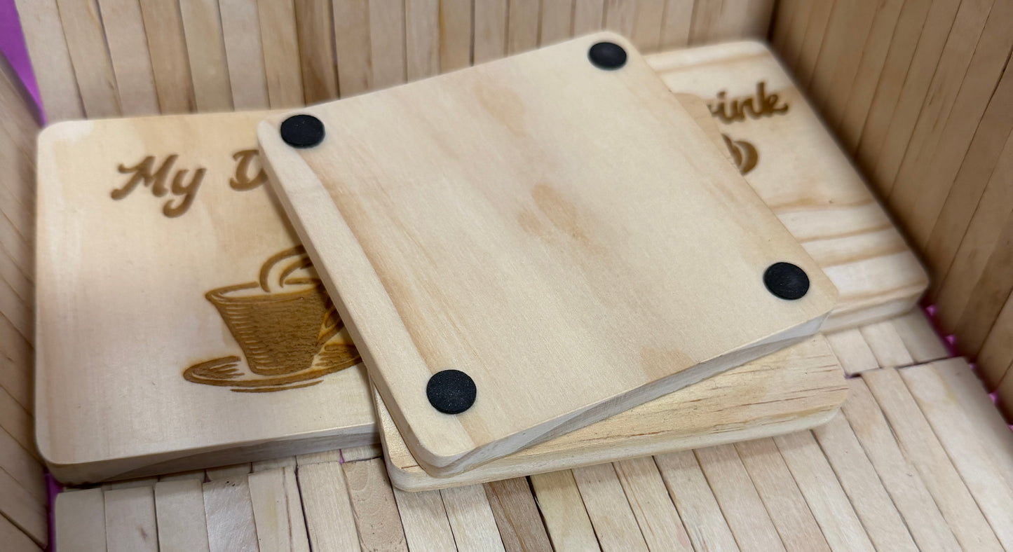 Family Drink Wooden Coaster Set — Handmade &amp; Laser Engraved Gift