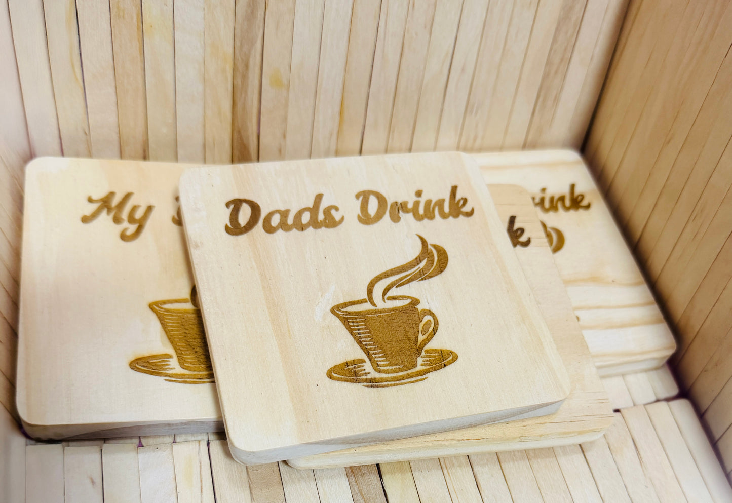 Family Drink Wooden Coaster Set — Handmade &amp; Laser Engraved Gift