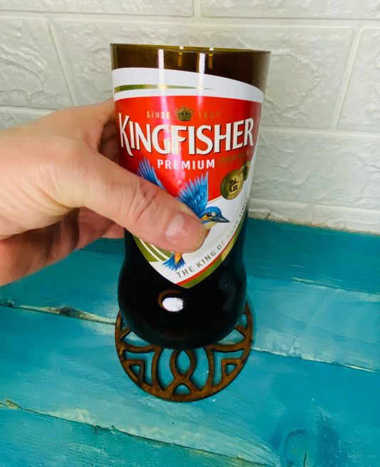 Kingfisher Beer Glass handmade from beer bottle.