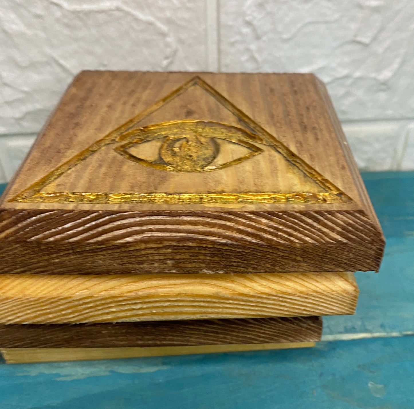 Eye of Horus Egyptian Wooden coasters with cock back.