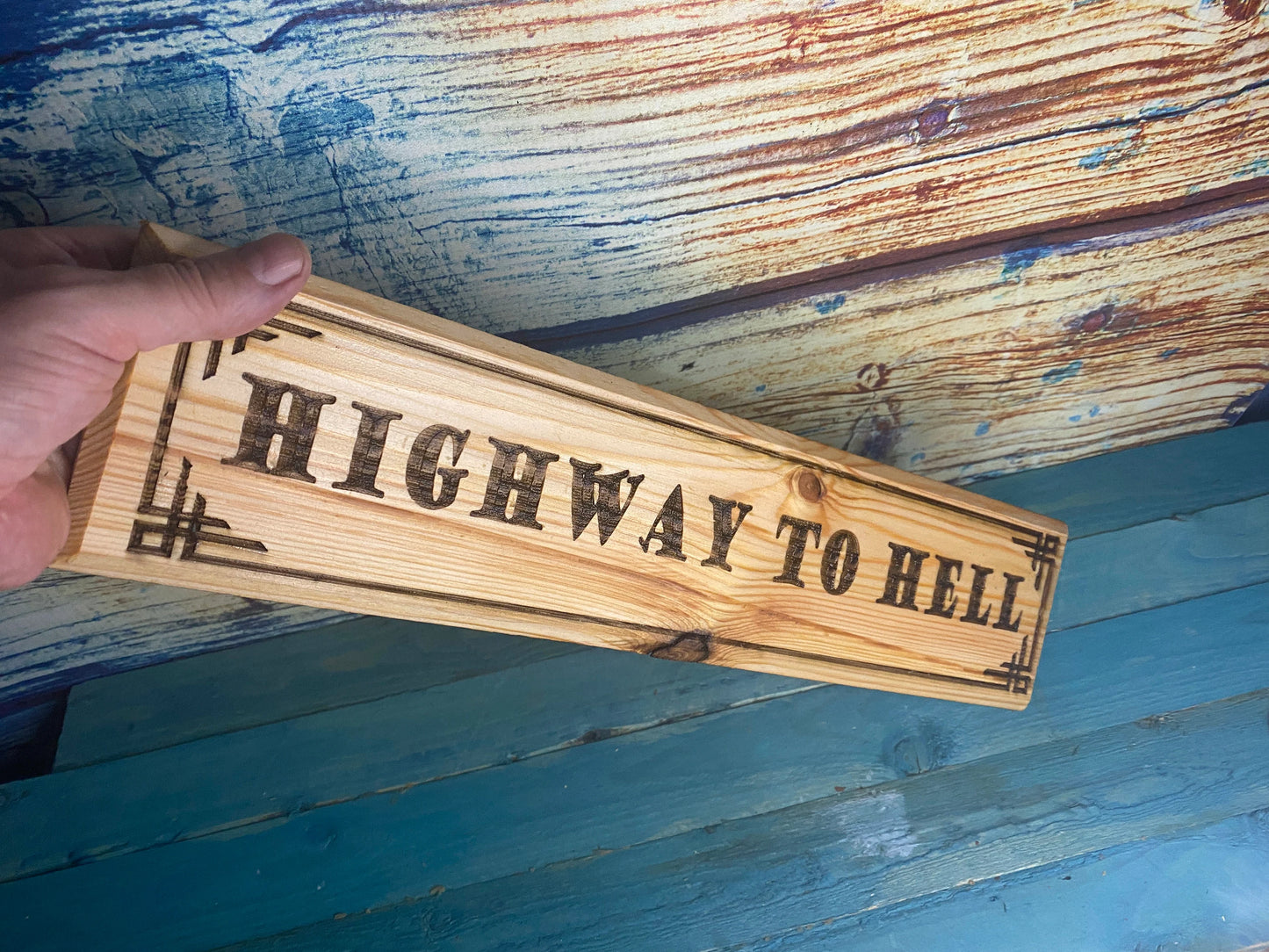 Highway To Hell. Handmade wood wall art