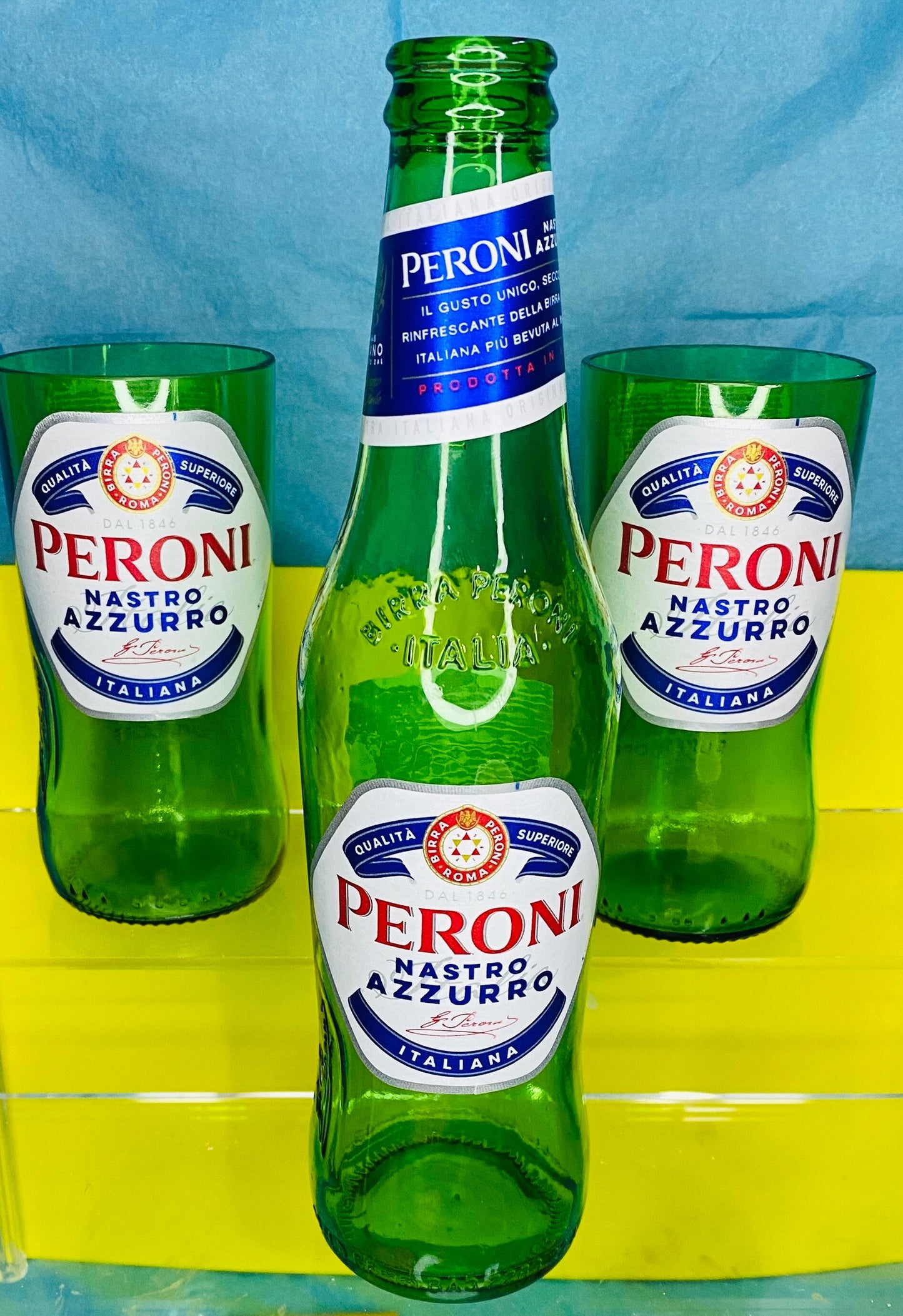 PERONI 300ml Handmade Glass, made from bottle with free coaster