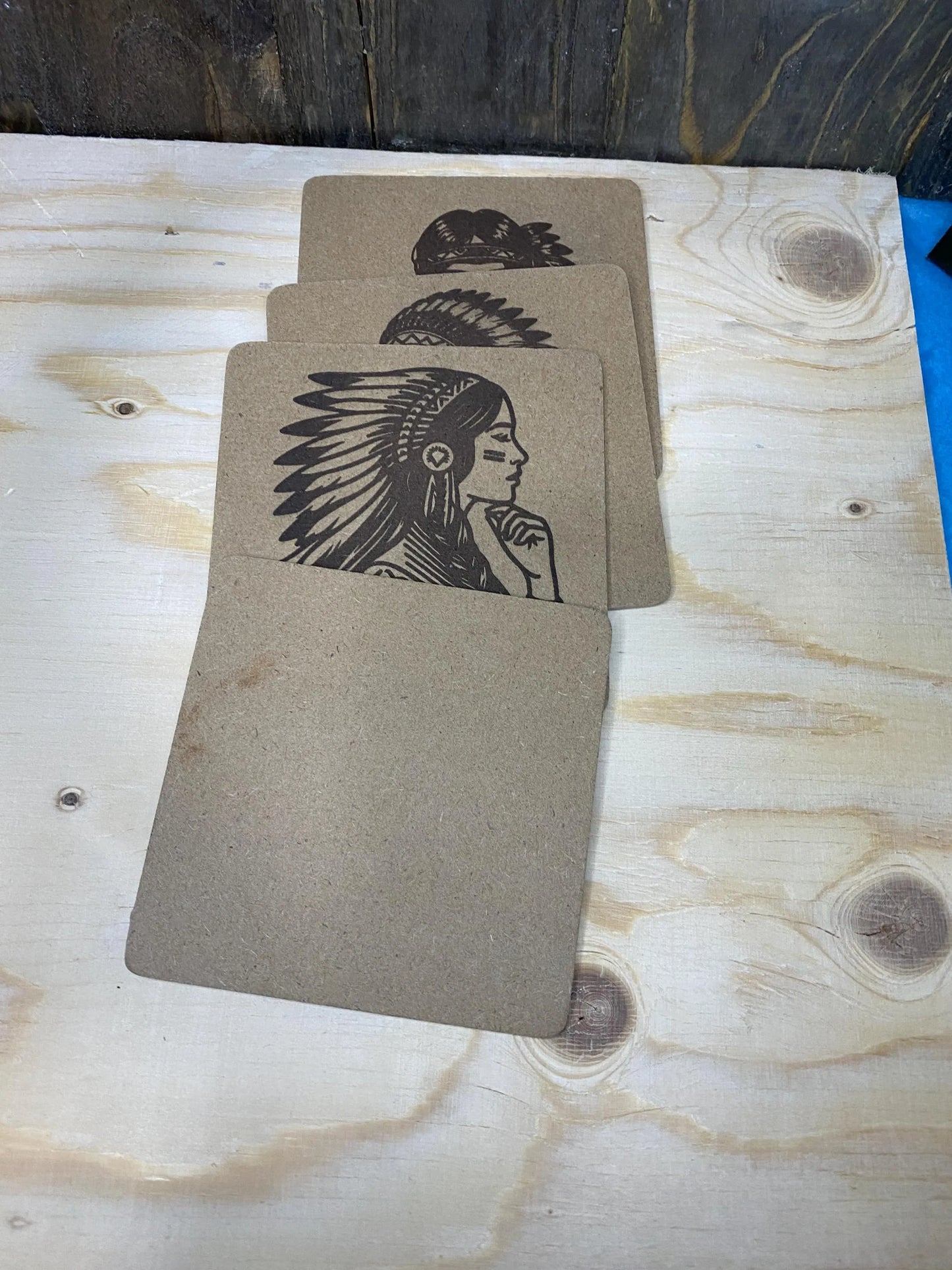 MDF Coasters set of 4. Indian squaw portraits, Laser engraved. great gift. housewarming, all occasions.