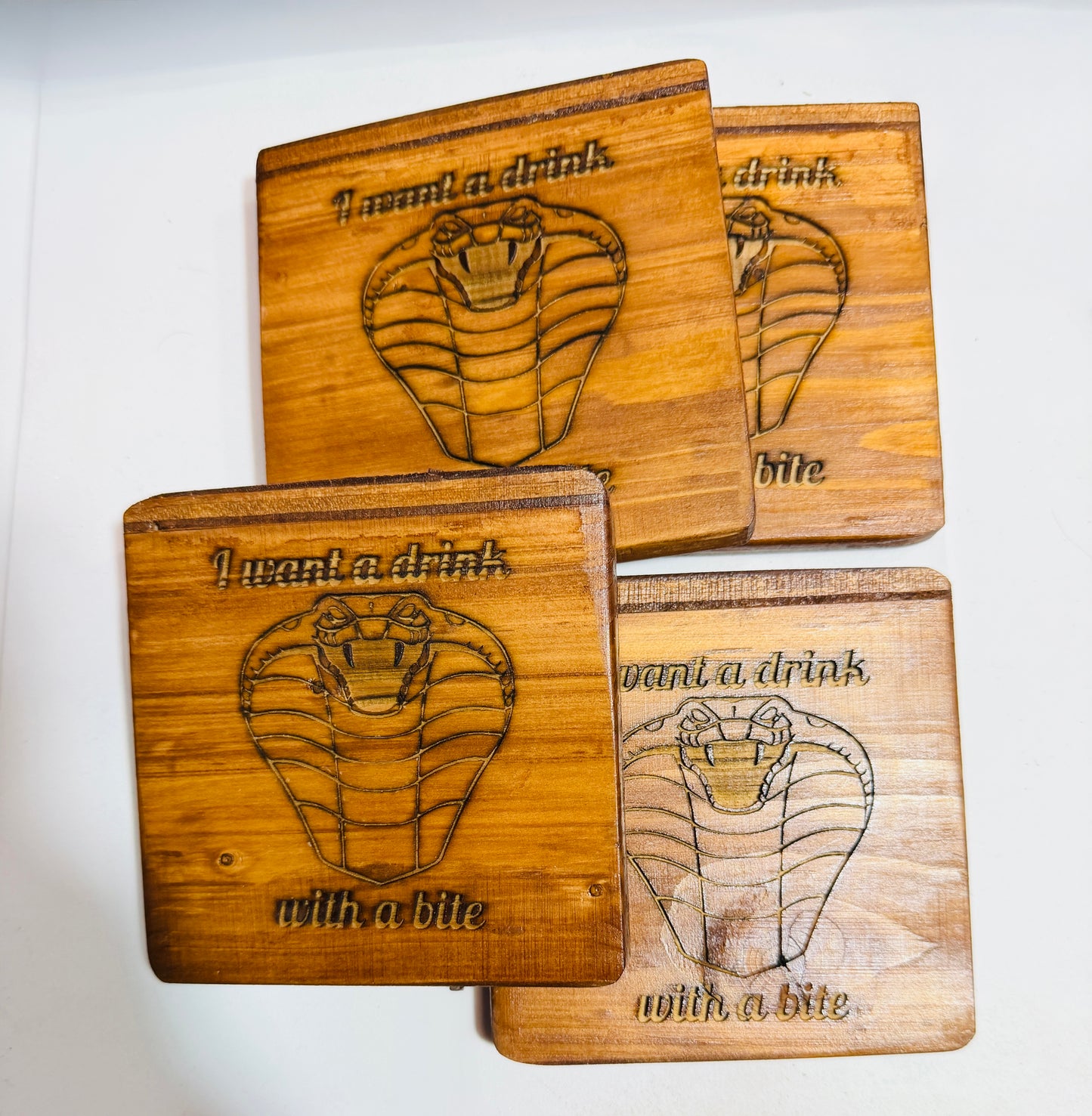 🐍 “I Want a Drink… With a Bite” Snake Coasters (Set of 4)
